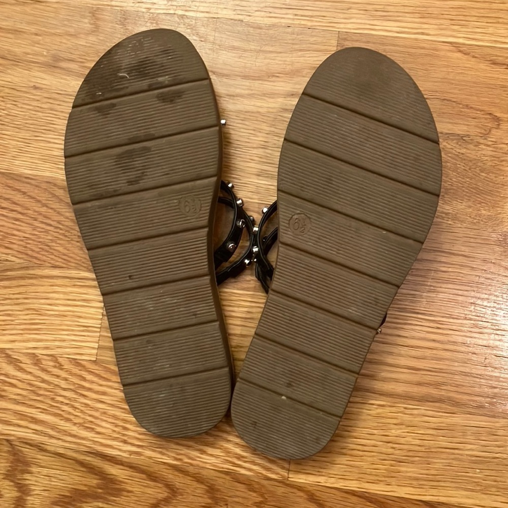 Black and Brown Studded Flat Sandals - Picture 5 of 6